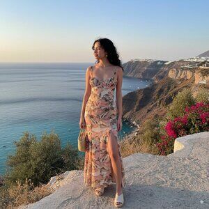 NWT Fame and Partners Clementine Pink Desert Printed Long Maxi Dress